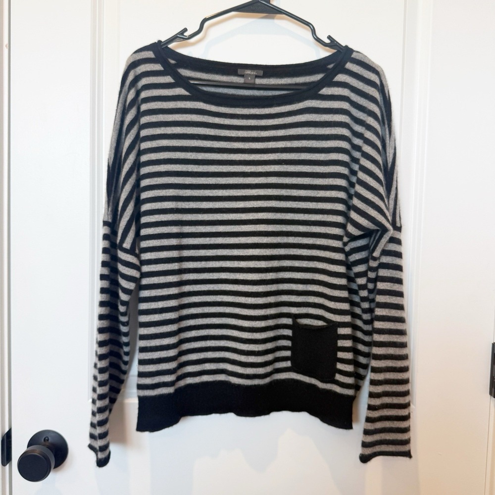 Pure Amici Cashmere Striped Sweater Large Boat Neck Dolman Sleeve Soft Old Money